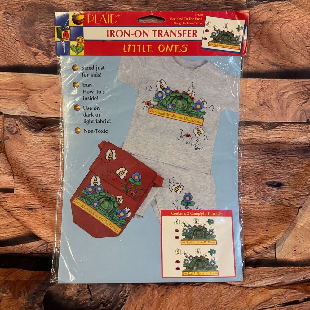 Vintage Plaid Iron On Transfer Bee Kind To The Earth 57650 Rose Calton 1994 NOS